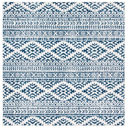 Flowers First 10 x 10 ft. Tulum Global Square Power Loomed Rug Ivory & Navy FL1874424